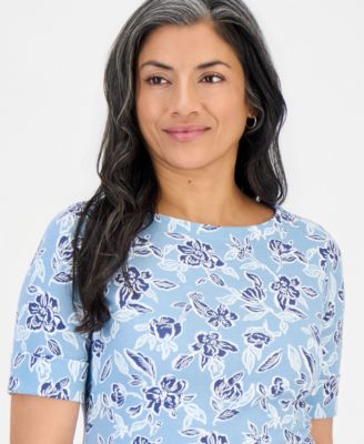 Petite Floral Knit Elbow-Sleeve Top