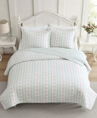 Rosebud Stripe Reversible 3-Pc. Quilt Set, Full/Queen