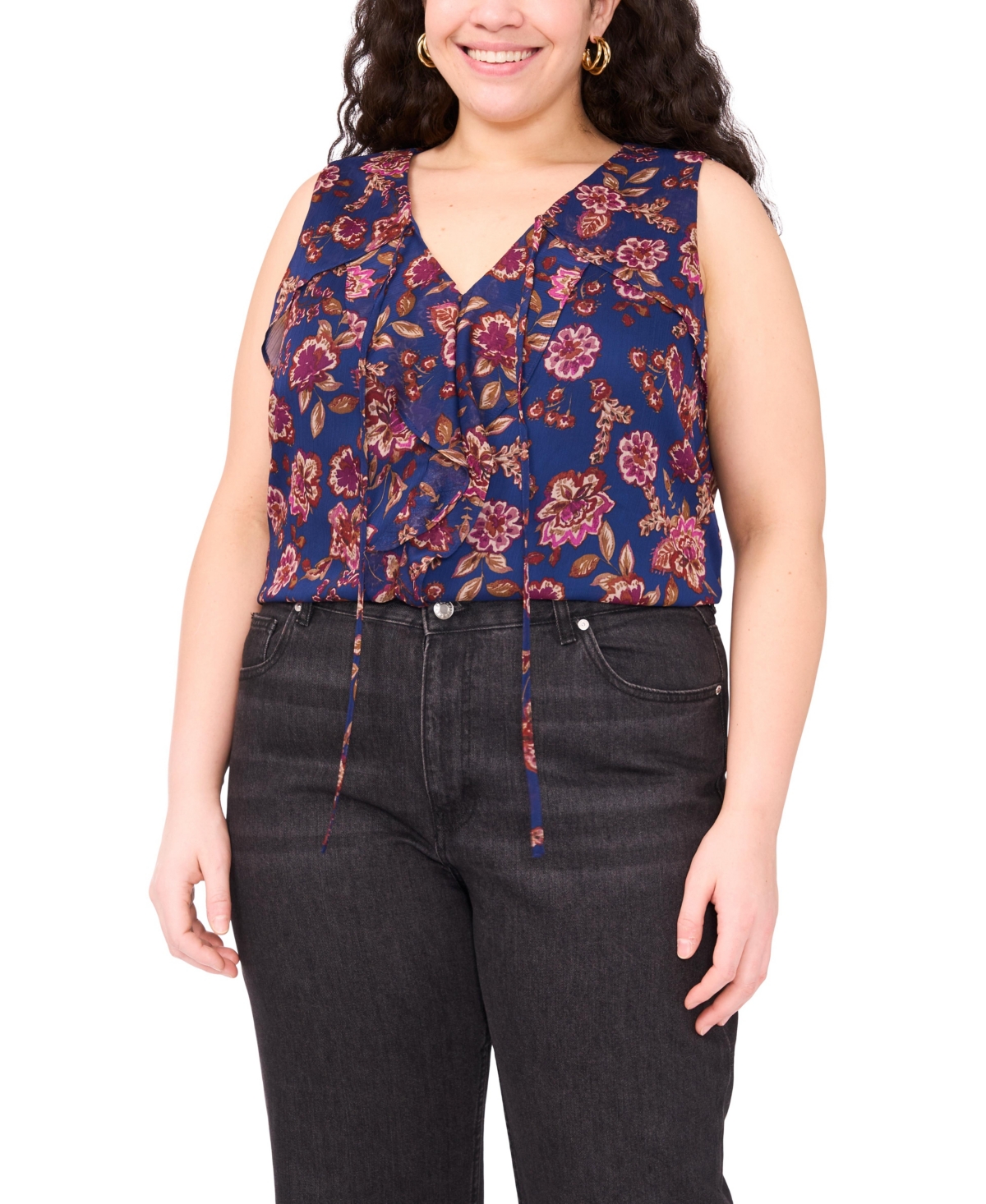 Vince Camuto Plus Sleeveless V-Neck Printed Blouse