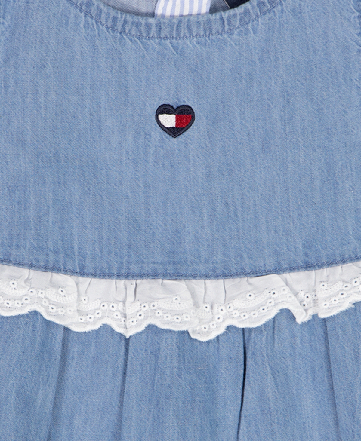 Tommy Hilfiger Baby Girls' Pom-pom Trim Denim A-line Dress and Diaper Cover, 2-Piece Set