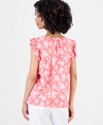 Petite Tie-Neck Pintuck-Front Ruffled Top