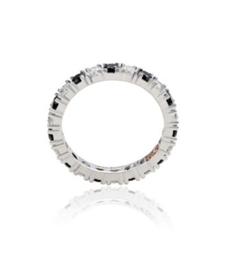 Suzy Levian Sterling Silver Cubic Zirconia Alternating Stone Eternity Band Ring