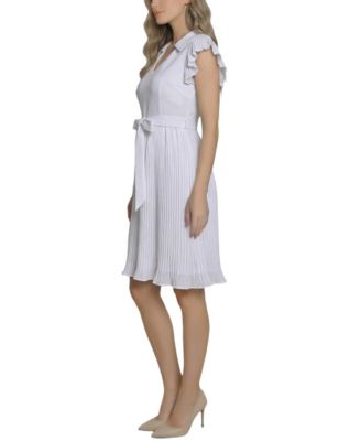 Women's Pliss&eacute; Pleated Short-Sleeve Dress