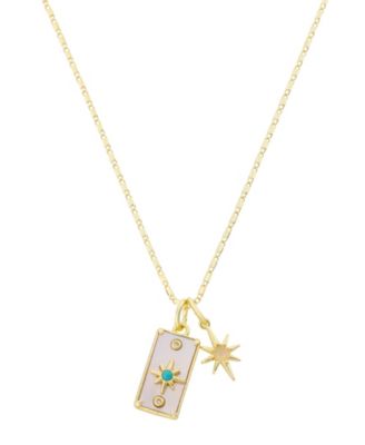 Cubic Zirconia and Mother of Pearl Celestial Cluster Charm Pendant Necklace