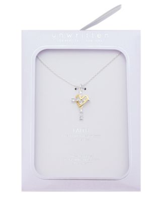 Cubic Zirconia Cross with Open Heart Pendant Necklace