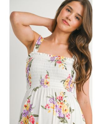 Maternity Floral Sleeveless Smocked Empire Waist Dress