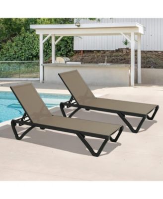 2 Pcs Outdoor Lounge Chair, Aluminum Plastic Patio Chaise Lounge with 5 Position Adjustable Backrest and Wheels