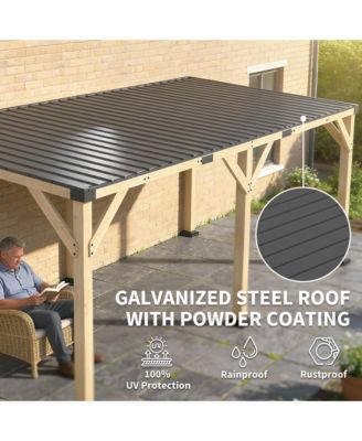 10'x20' Wood Gazebo, Hardtop Lean-to Gazebo Pergola, Light