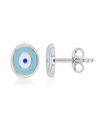 Evil Eye Stud Earrings in Rhodium Over Sterling Silver