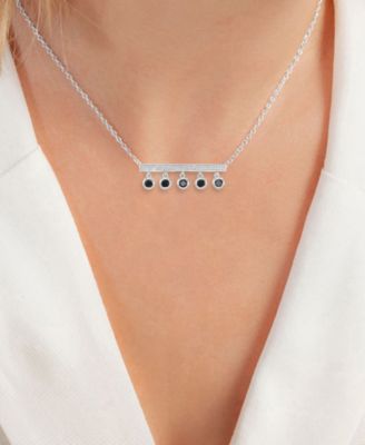 Created White Sapphire and Onyx Bezel Station Necklace in Rhodium Over Sterling Silver