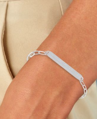 Cubic Zirconia Pave ID Bracelet in Rhodium Over Sterling Silver