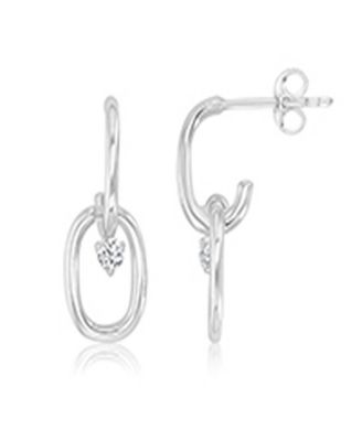 Cubic Zirconia Link Dangling Earrings in Rhodium Over Sterling Silver