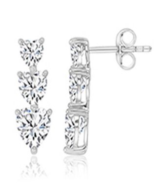 Cubic Zirconia Triple Heart Stud Earrings in Rhodium Over Sterling Silver