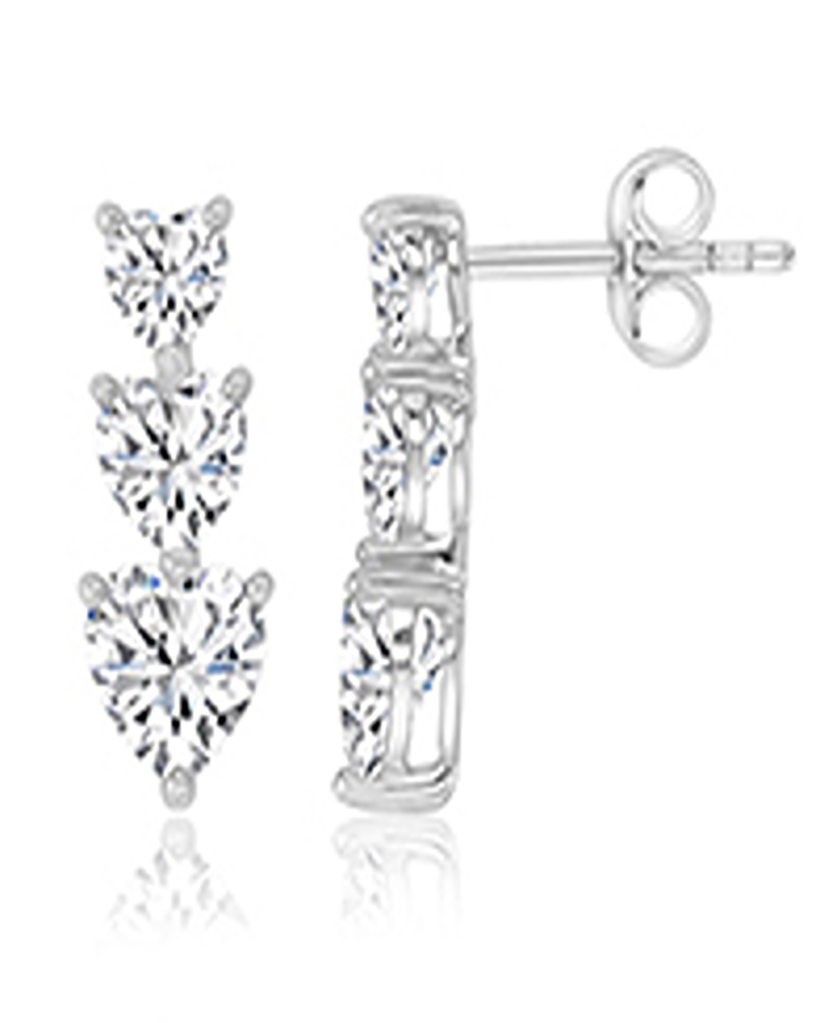 Macy's Cubic Zirconia Triple Heart Stud Earrings in Rhodium Over Sterling Silver
