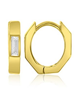 Cubic Zirconia Baguette Polygonal Huggie Earrings in 14k Yellow Gold Over Sterling Silver