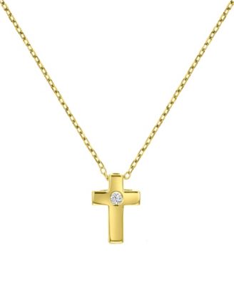 Cubic Zirconia Cross Necklace in 14k Yellow Gold Over Sterling Silver