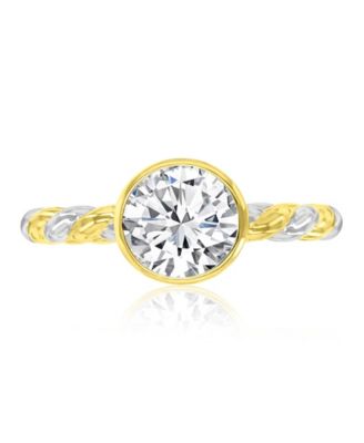 Cubic Zirconia Bezel Twisted Ring in 14k Yellow Gold Over Sterling Silver