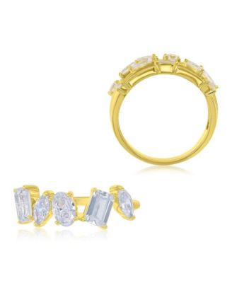 Multi-Shaped Cubic Zirconia Ring in 14k Yellow Gold Over Sterling Silver