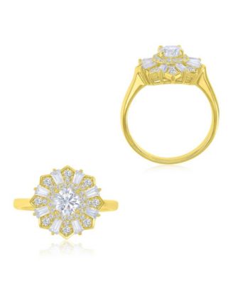 Cubic Zirconia Sunburst Ring in 14k Yellow Gold Over Sterling Silver