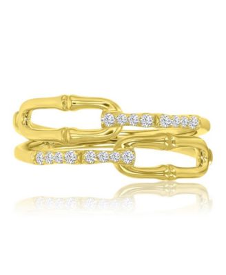 Elegant Cubic Zirconia Link Ring in 14k Yellow Gold Over Sterling Silver