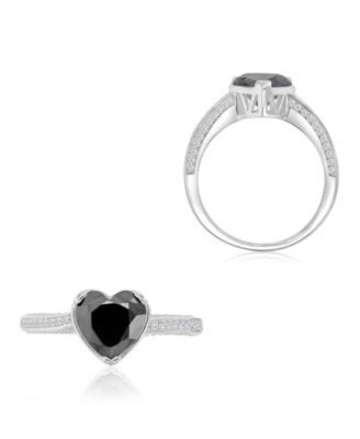 Heart-Shaped Black & Cubic Zirconia Ring in Rhodium Over Sterling Silver