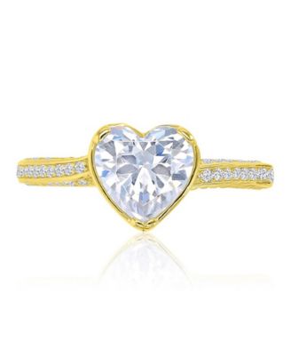 Heart-Shaped Cubic Zirconia Ring in 14k Yellow Gold Over Sterling Silver