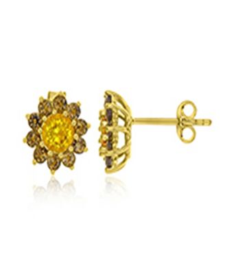 Citrine and Smokey Flower Stud Earrings in 14k Yellow Gold Over Sterling Silver