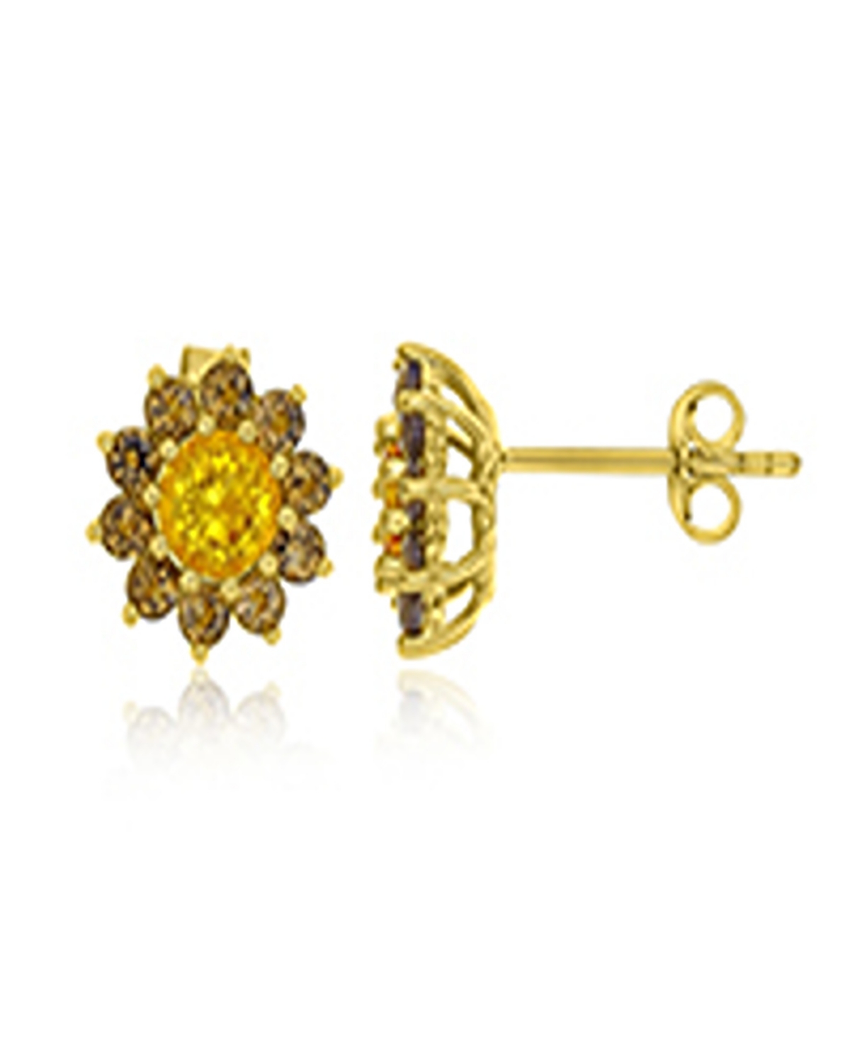 Macy's Citrine and Smokey Flower Stud Earrings in 14k Yellow Gold Over Sterling Silver