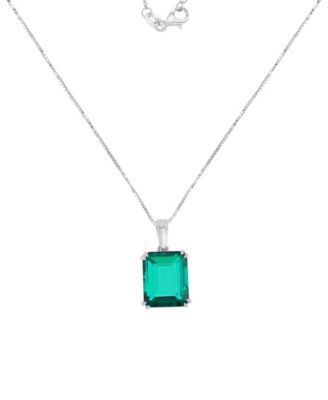 Created Emerald Solitaire Necklace in 14k White Gold