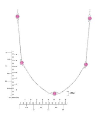 Pink Sapphire Station Necklace in Rhodium Over Sterling Silver