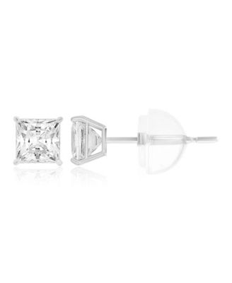White Swarovski Zirconia Solitaire Earrings in 14k White Gold
