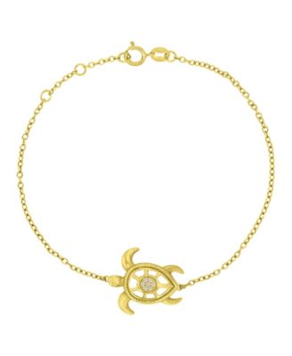 Diamond Accent Sea Turtle Bracelet in 14k Yellow Gold Over Sterling Silver