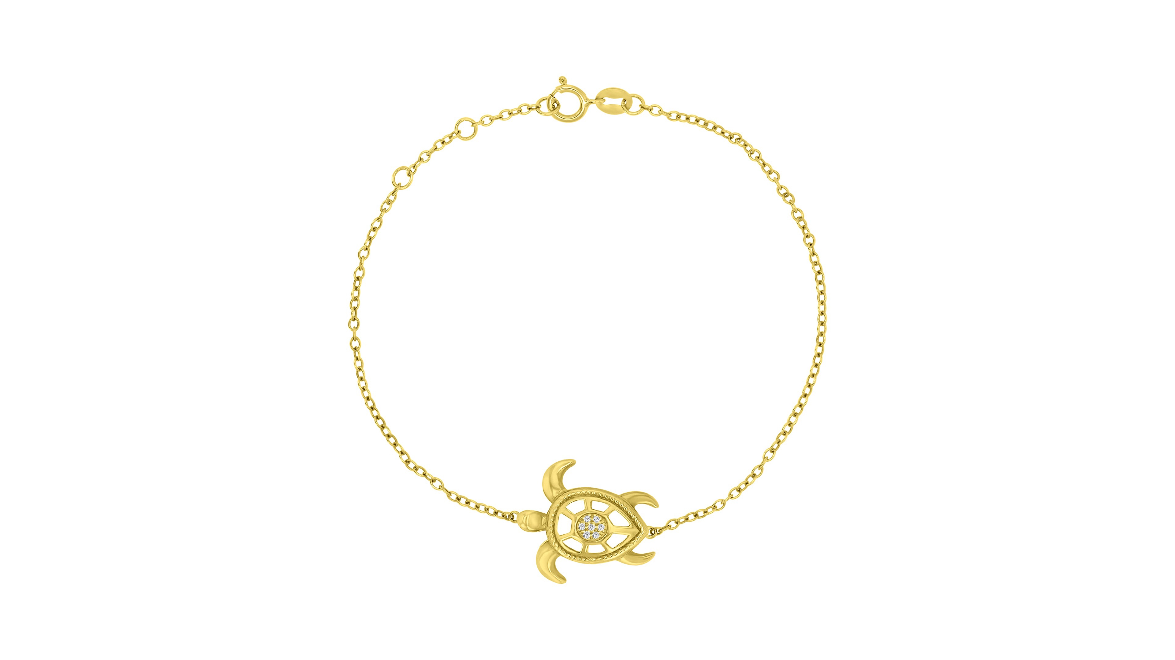 Macy's Diamond Accent Sea Turtle Bracelet in 14k Yellow Gold Over Sterling Silver