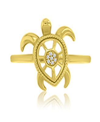 Diamond Accent Sea Turtle Ring in 14k Yellow Gold Over Sterling Silver