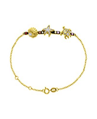 Starfish & Sea Turtle Bracelet in 14k Yellow Gold Over Sterling Silver