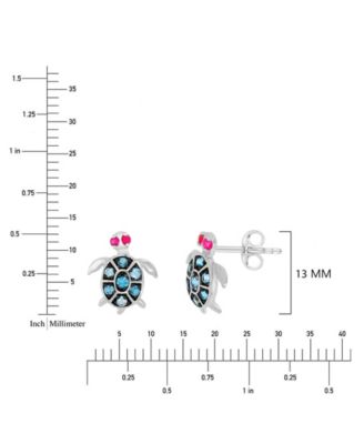 London Blue Topaz and Ruby Sea Turtle Stud Earrings in Rhodium Over Sterling Silver