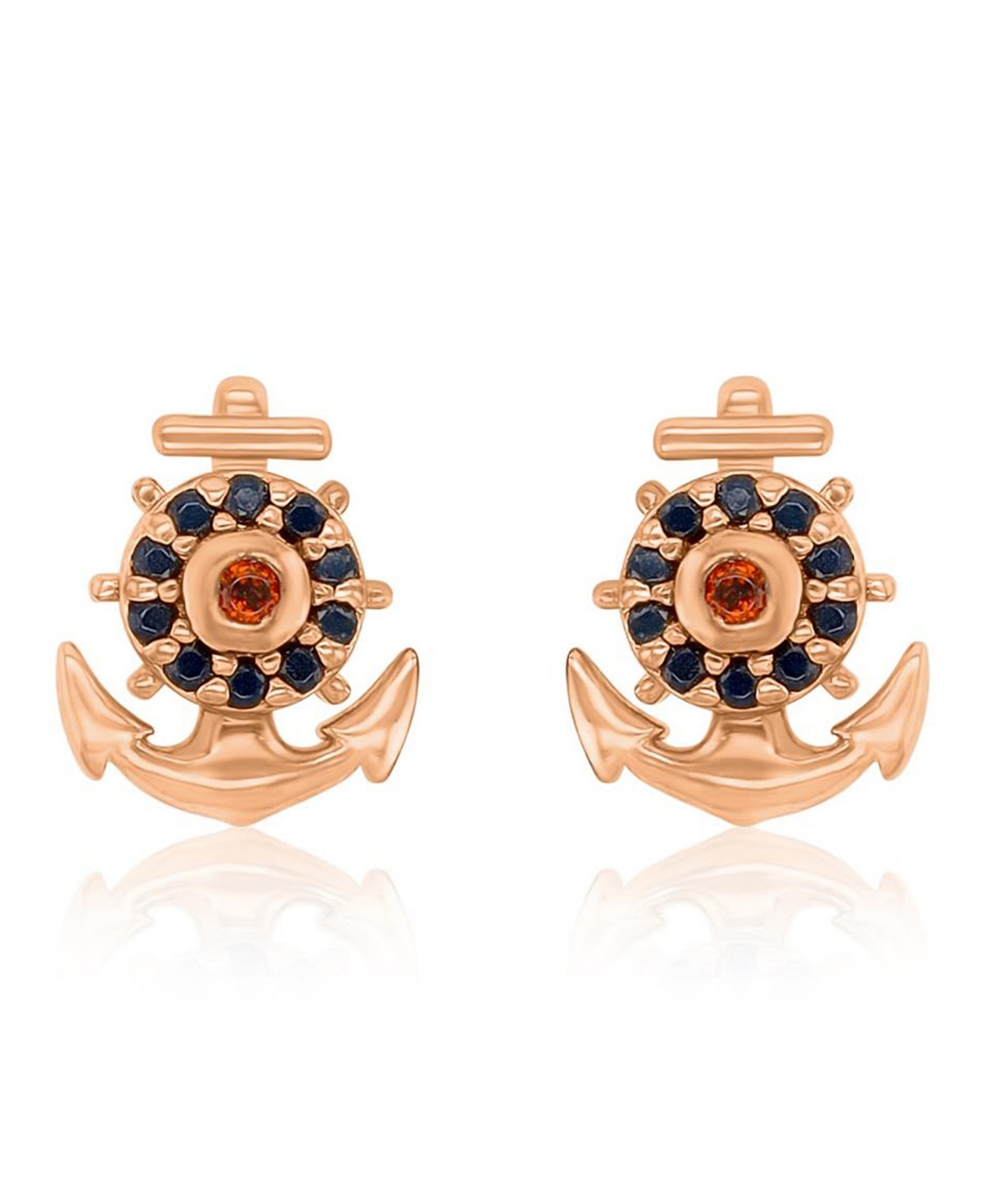 Macy's Onyx and Garnet Anchor Stud Earrings in 14k Rose Gold Over Sterling Silver