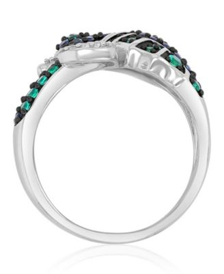 Created Emerald & Sapphire Seahorse Ring in Black Rhodium Over Sterling Silver