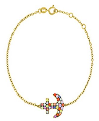 Multi-Color Sapphire Anchor Bracelet in 14k Yellow Gold Over Sterling Silver
