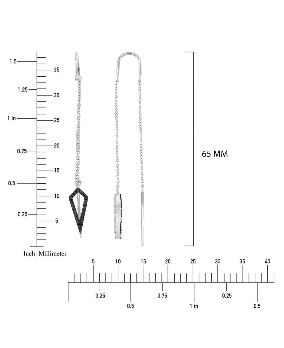 Macy's Onyx and White Sapphire Convertible Dangling Earrings in Black Rhodium Over Sterling Silver