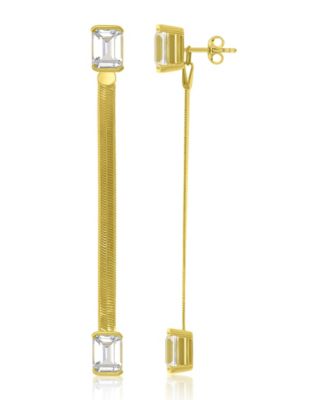 Created White Sapphire Herringbone Chain Dangling Earrings in 14k Yellow Gold Over Sterling Silver