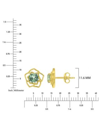 Created Green Sapphire Flower Stud Earrings in 14k Yellow Gold Over Sterling Silver