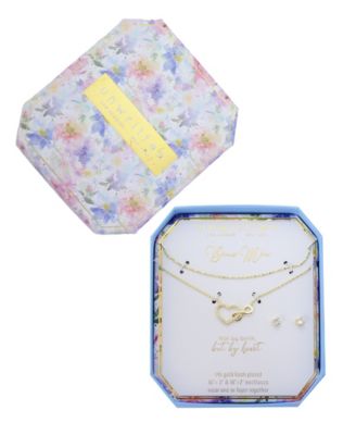 Cubic Zirconia Infinity Heart Pendant Layered Necklace with Earring Set