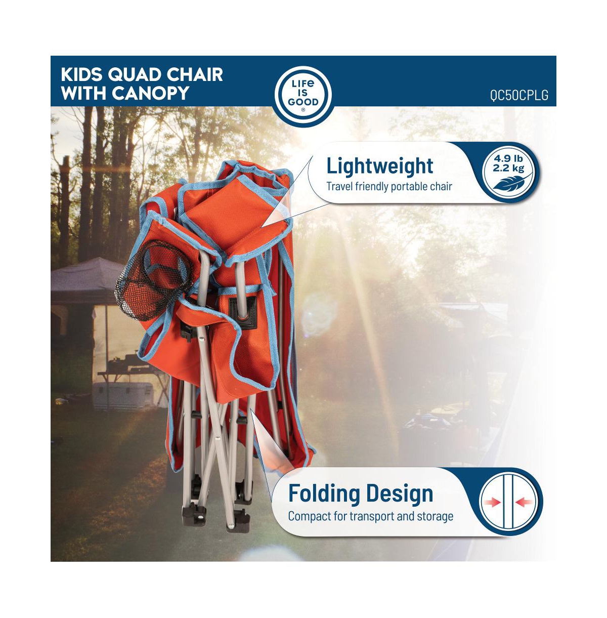 Life Is Good Max Shade Quad Folding Camp Chair With Tilt Uv Sun Protection Canopy Orange