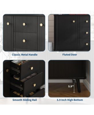 47" Modern Fluted Sideboard Buffet Cabinet with 3 Drawers, Slim Kitchen Storage Cabinet, Wood Coffee Bar Station for Dining Room Living Room