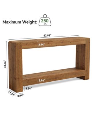 Solid Wood Console Table with Storage, 63-Inch Farmhouse Entryway Table, 2-Tier Narrow Sofa Console Behind Couch