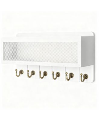 Rustic Key & Mail Holder with 6 Hooks - Sturdy Wood & Steel, Space-Saving, Easy Install