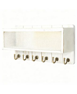 Rustic Key & Mail Holder with 6 Hooks - Sturdy Wood & Steel, Space-Saving, Easy Install