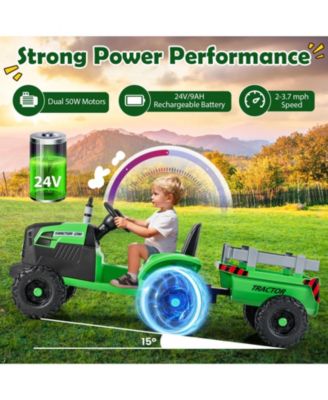 24V Ride-On Tractor for Kids with Detachable Trailer & Remote Control