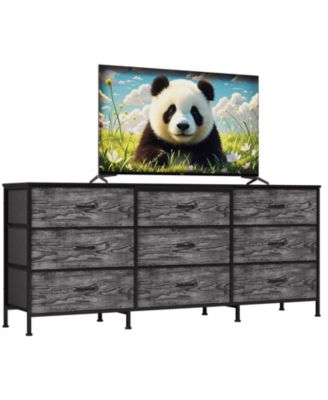 63 Inch Dresser TV Stand with 9 Fabric Drawers, Large Storage Chest, Wide Entertainment Center for 55 65 70 Inch TV